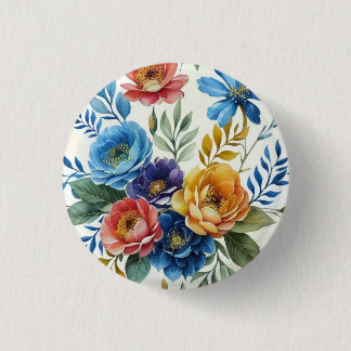 Spring Watercolor Floral Print 3 Cm Round Badge