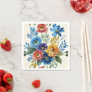 Spring Watercolor Floral Print Napkin