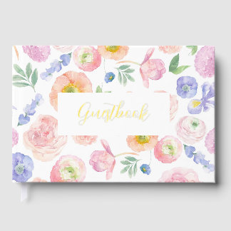 Spring Watercolor Floral Wedding Guest Book