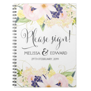 Spring Watercolor Floral Wedding Guestbook Notebook