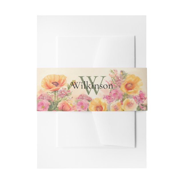 Spring Watercolor Floral Wedding  Invitation Belly Band (Front Example)
