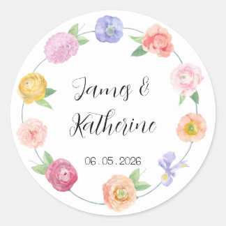 Spring Watercolor Floral Wedding Sticker