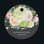 Spring Watercolor Florals Favour Tags<br><div class="desc">Beautiful watercolor of white and green hydrangeas with pink and cream roses,  daisies,  small blossoms and leaves create these favour tags with your details in chic lettering white lettering on a dark background. MATCHING items in our store.</div>