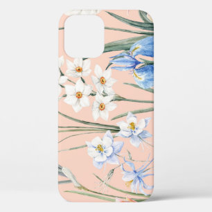 Spring watercolor florals, retro wallpaper. iPhone 12 case