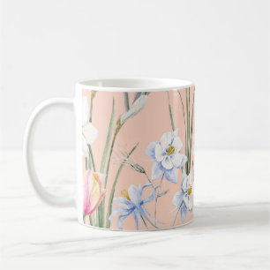 Spring watercolor florals, retro wallpaper. coffee mug