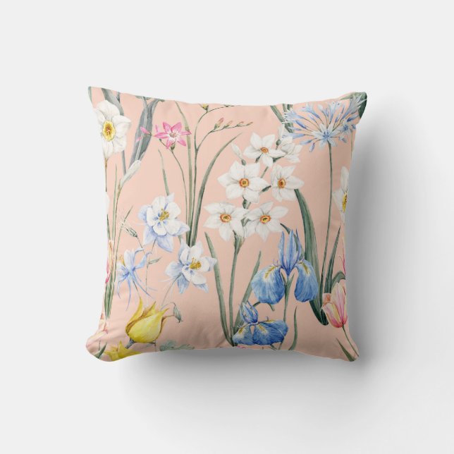 Spring watercolor florals, retro wallpaper. cushion (Front)