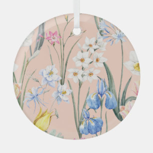 Spring watercolor florals, retro wallpaper. glass tree decoration