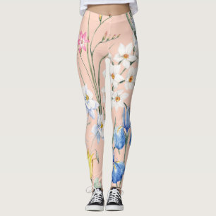 Spring watercolor florals, retro wallpaper. leggings