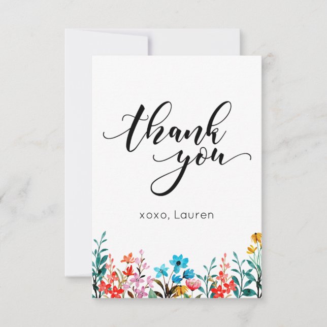 Spring Watercolor Flower Flat Thank You Card (Front)