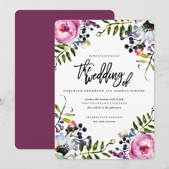 Spring Watercolor Flower Wedding Invitation (Front/Back)