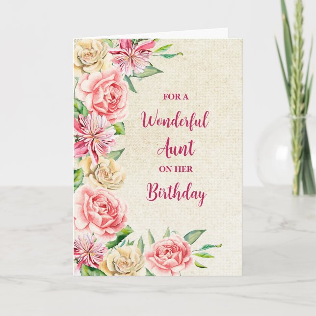 Spring Watercolor Flowers Aunt Birthday Card (Front)
