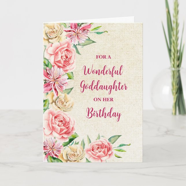 Spring Watercolor Flowers Goddaughter Birthday Card (Front)