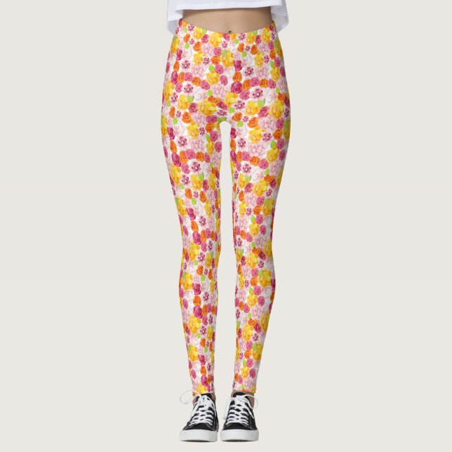 Spring Watercolor Flowers Leggings (Front)
