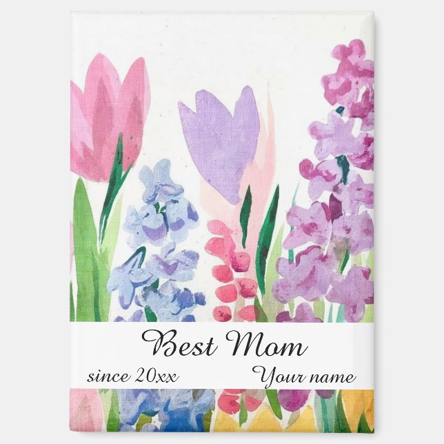 SPRING WATERCOLOR FLOWERS - MOTHER'S DAY BEST MOM MAGNET (Front)