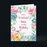 Spring Watercolor Flowers Sister Birthday Card<br><div class="desc">Birthday card for sister with vintage colourful watercolor flowers and thoughtful verse.</div>