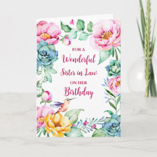 Spring Watercolor Flowers Sister in Law Birthday Card