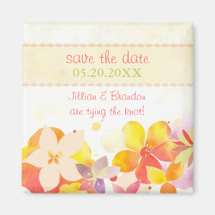 Spring Watercolor Flowers Wedding Save the Date Magnet