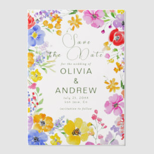 Spring Watercolor Flowers Wedding Save the Date Vellum Invitations