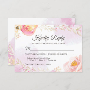 Spring Watercolor Girly Pink & Gold Wedding RSVP