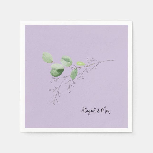 Spring Watercolor Hand-drawn Foliage Lavender  Napkin (Front)