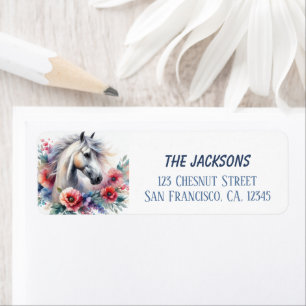 Spring Watercolor Horse Flowers Return Address