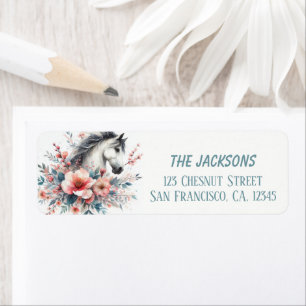 Spring Watercolor Horse Flowers Return Address