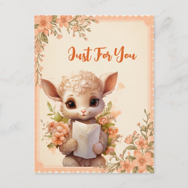 Spring Watercolor Lamb holding a letter -  Postcard (Front)