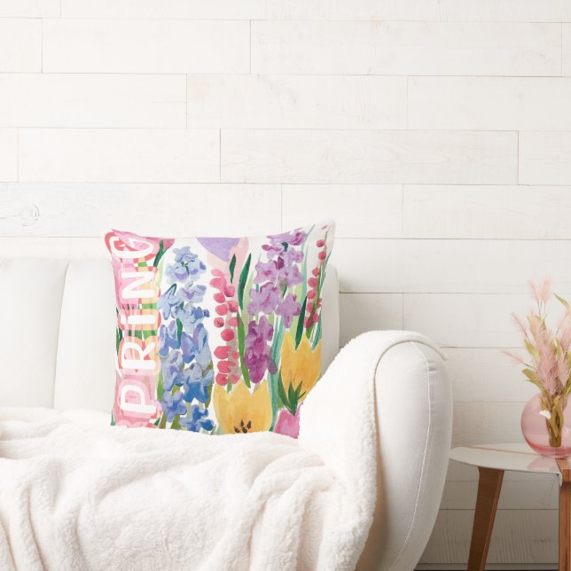 SPRING WATERCOLOR MEADOW FLOWERS CUSHION (Couch)
