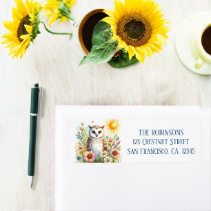 Spring Watercolor Owl Return Address