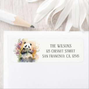 Spring Watercolor Panda Flowers Return Address