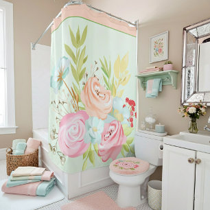 Spring watercolor pastel floral shower curtain