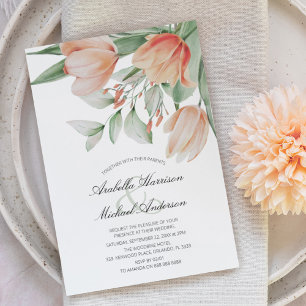 Spring Watercolor Peachy Floral Wedding Invitation