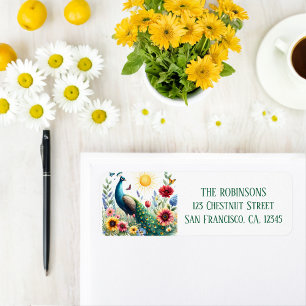 Spring Watercolor Peacock Return Address