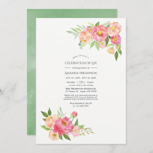 Spring Watercolor Peonies Celebration of Life Invitation