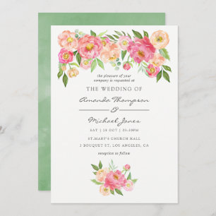 Spring Watercolor Peonies Wedding Invitation