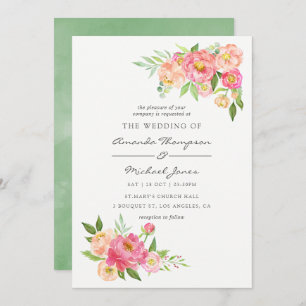 Spring Watercolor Peonies Wedding Invitation