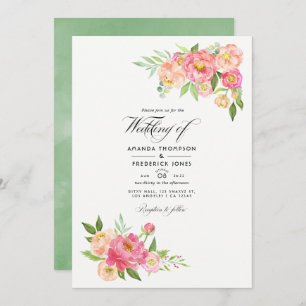 Spring Watercolor Peonies Wedding Photo Invitation