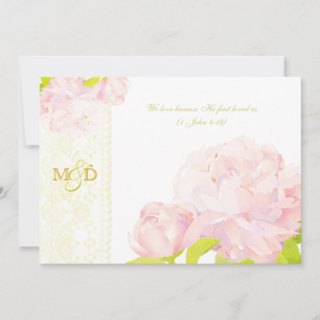 Spring Watercolor Peony Floral Wedding Invitation (Front)