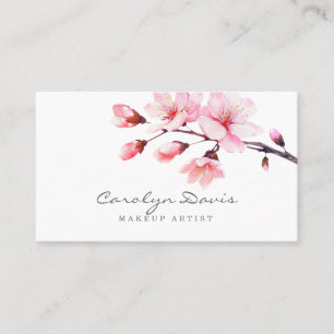 Spring Watercolor Pink Cherry Blossom Floral Business Card