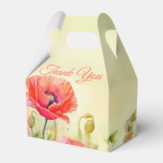 Spring Watercolor Poppies Floral  Favour Box (Front Side)