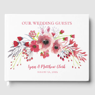 Spring Watercolor Poppy Red Flowers Wedding Guest Book