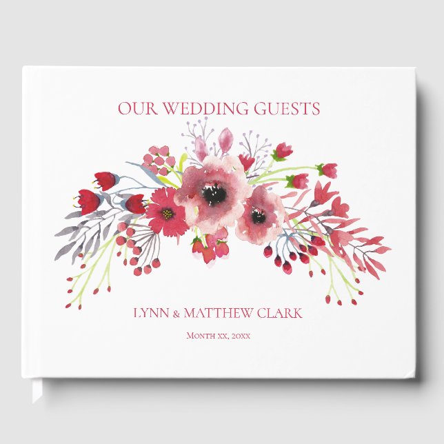 Spring Watercolor Poppy Red Flowers Wedding Guest Book (Front)