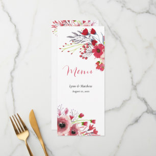 Spring Watercolor Poppy Red Flowers Wedding Menu