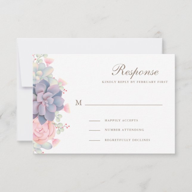 Spring Watercolor Succulents Wedding RSVP Cards (Front)