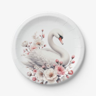 Spring Watercolor Swan Party Paper Plate