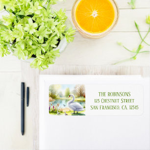 Spring Watercolor Swan Return Address