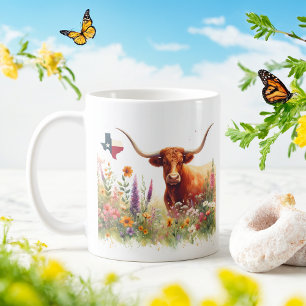 Spring Watercolor Texas Longhorn Coffee Mug