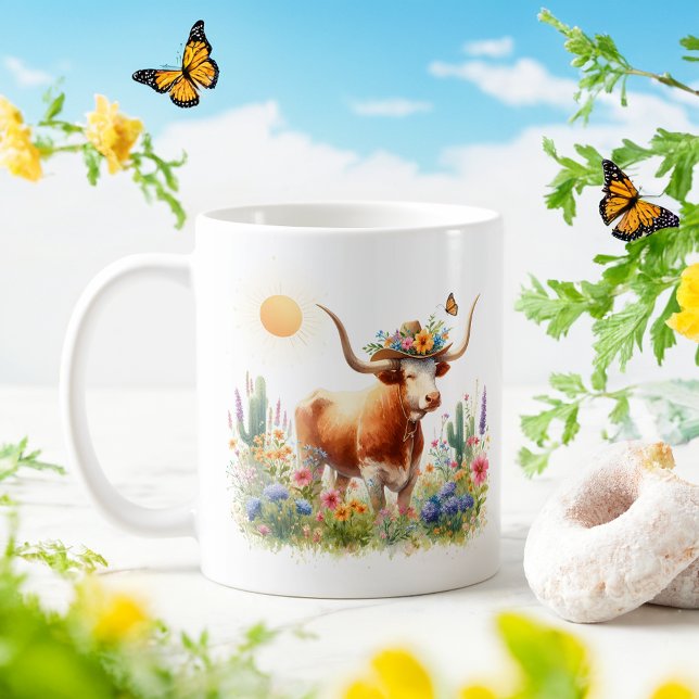 Spring Watercolor Texas Longhorn  Coffee Mug (Creator Uploaded)