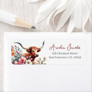 Spring Watercolor Texas Longhorn Return Address