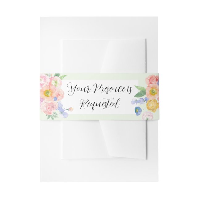 Spring Watercolor Wedding Invitation Belly Band (Front Example)